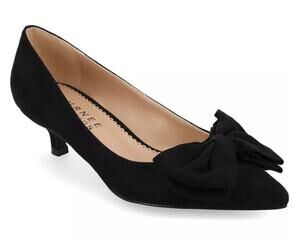 Journee Collection Orana Black Suede Bow Kitten Heel Pumps Size 7.5